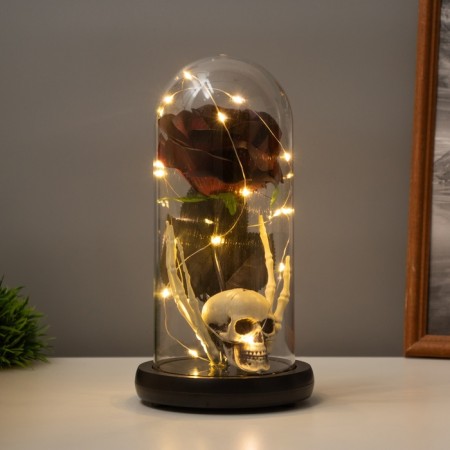 Halloween lamp “Skull with rose” 1.5W, LED, 3XAAA, Black USB 11x11x21cm-4