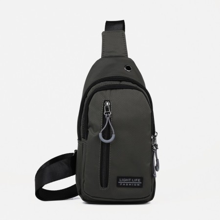 Male sling bag from textiles, headphones, green color-2