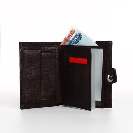 Male purse on Magnet, 3 in 1, for bills, auto documents and passports, brown color-5