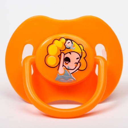 Silicone orthodontic dummy with a holder and cap, from 0 months, color orange-6