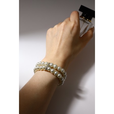 Bracelet Pearl "Bride" beads d = 0.8 two rows, with rhinestones, milk color-2
