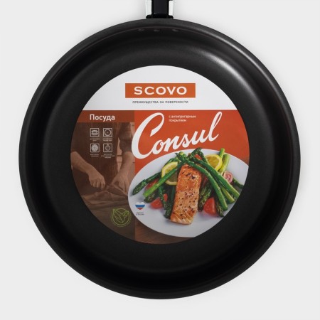 Steven Consul, 3.7 l, d = 26 cm, glass cover, plastic handle, anti -stick coating, black color-4