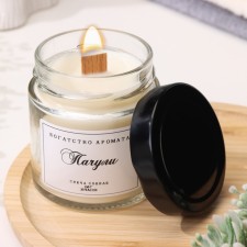 Aromatic candle made of soy wax in a bank, 150 g, wooden wick, patchouli