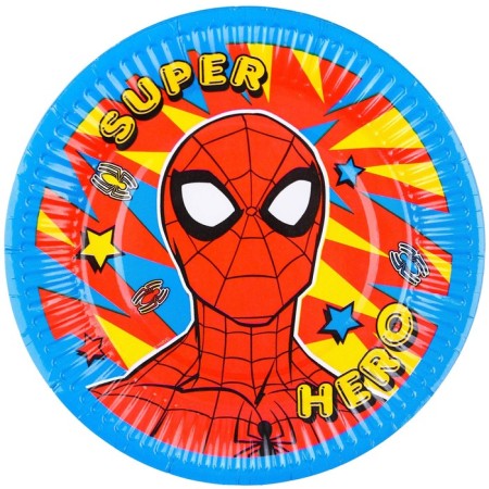 A set of paper utensils, on 6 people "Happy Birthday", a man spiderman-4