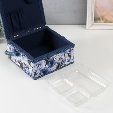 Casket for needlework "White-blue peonies" 20x20x11 cm-3