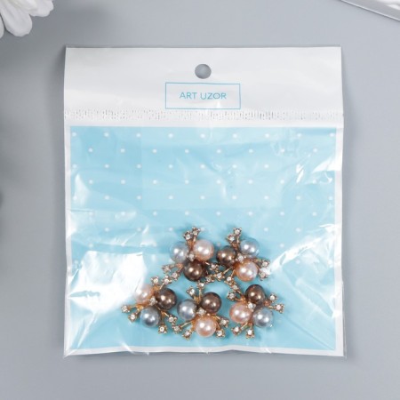 Decor for creativity Metal "3 pearls with rhinestones" silver-first. set 5 pcs 2x2 cm-3