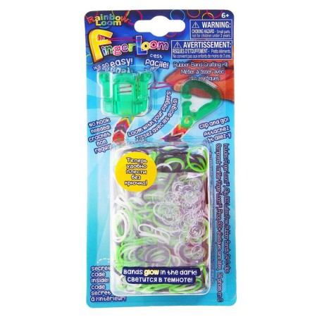 A set for weaving the Finger Loom bracelets, included: rubber bands, luminous. In darkness, clips, green machine