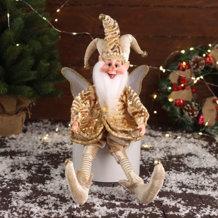 New Year's jester "with wings" sits, moves, 39x14 cm, gold