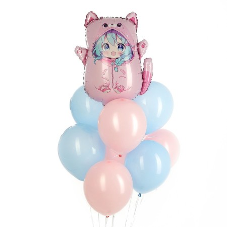 A set of balloons "Anime-Koshechka", foil, latex, 9 pcs.-1