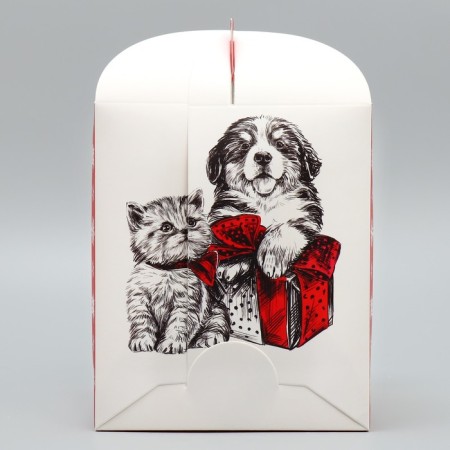A folding box for a small cake “Happy New Year!”, 15 x 15 x 18 cm, New Year-2