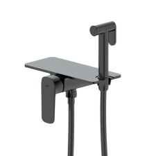 Смеситель скрытого монтажа с гигиеническим душем IDDIS Axes, полка, чёрный