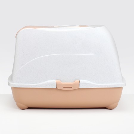 Domical toilet for cats, closed with a door 57 x 43 x 38 cm, beige-white-2