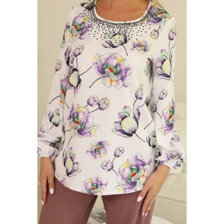 Female blouse, size 48, white, purple color-2