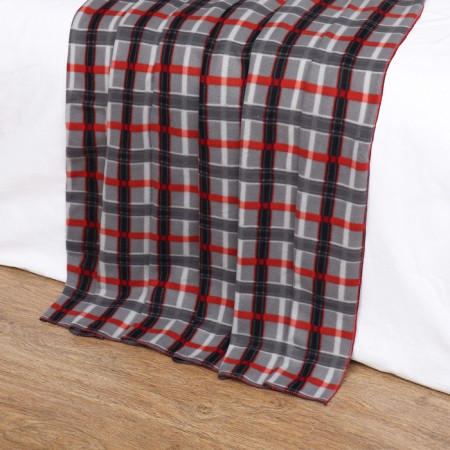 Sherlock plaid 140x200cm, gray-red color, fleece 180g/m PE