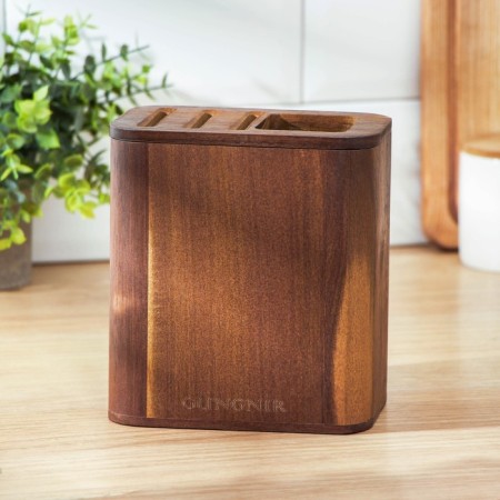 Stand for kitchen accessories and cutlery, 15 × 10 × 16.6 cm, tropical acacia