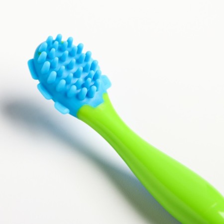 Baby teether for teeth, crumb I, brush, massager for gums, from 6 months, green/blue color.-2
