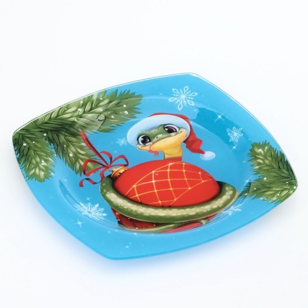 New Year. Glass plate "Snake", 20 cm-1
