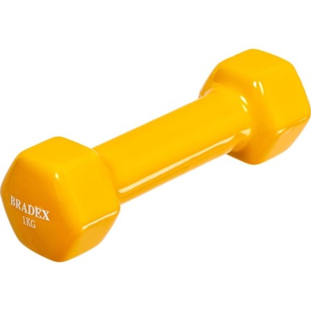 Rubberized dumbbell bradex SF 0533, yellow, 1 kg