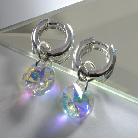 Earrings with the removable element "Transformer" Round Crystal, Rainbow color in silver-3