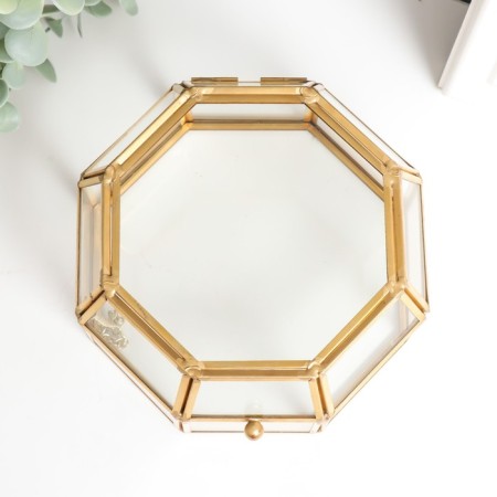 Casket glass with a metal frame "with faces" gold 8.5x15x14.5 cm-2