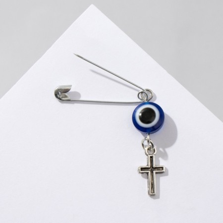 Pin-shaped pins “Protection on the road”, cross, 2.2 cm, white-blue color in silver-1