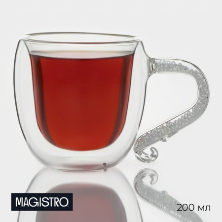 Glass mug with double walls Magistro "Diamond", 200 ml