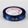 A satin tape with “Leo” embossed, 15 mm, 18 ± 1 m, dark blue color/silver No. 120