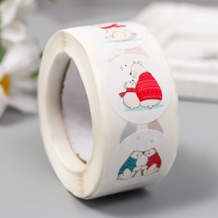 Stick Paper "White bears" d = 2.5 cm 500 pcs in a roll 3x6.5x6.5 cm-1