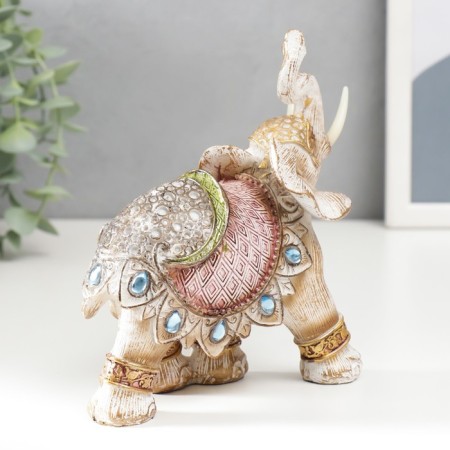 Souvenir Polystone "Elephant in Popon with sapphires" under a tree 14x16x7.5 cm-3