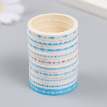 Adhesive tape Paper "Assorted drawings. Blue" set 10 pcs width 0.5 cm winding 2 m