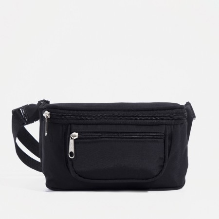 Zipper waist bag, external pocket, adjustable belt, black color-1