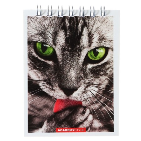 Notepad A7 40 sheets in a cage on the crest "Cats", Cardboard Cover, VD-LK, MIX-1