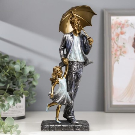 Souvenir Polystone "Dad and daughter on a walk under the umbrella" Blue 28x11x8 cm