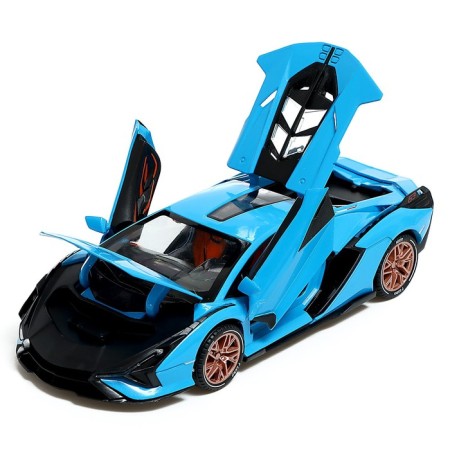 Metal machine, 1:24, inertial, doors, hood, trunk, blue color are opened-5