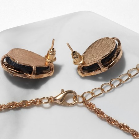 Set 3 objects: earrings, pendant, ring "drops", black and white color in gold, 40cm-1