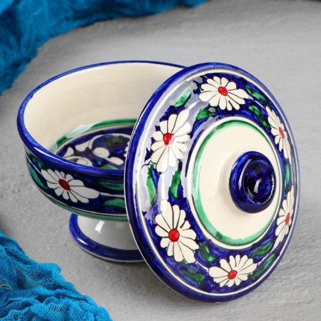 Sugar of Rishtan ceramics "Flowers", 250 ml, blue-1