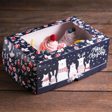 Packaging for 6 cupcakes with the window "Winter, winter", 25 x 17 x 10 cm-2