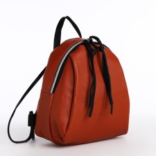 Women's backpack-Mini of artificial leather with lightning, brown color