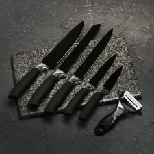 A set of kitchen supplies of the super-Bolex, 6 objects: knives 19 cm, 23 cm, 32 cm, 32 cm, ceramic vegetable cleaning, 32 × 4 cm, black color black