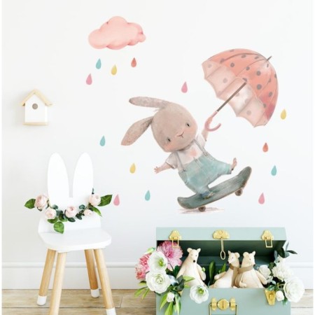 Sticker Plastic Interior color "Bunny on a skate, with an umbrella" 30x90 cm