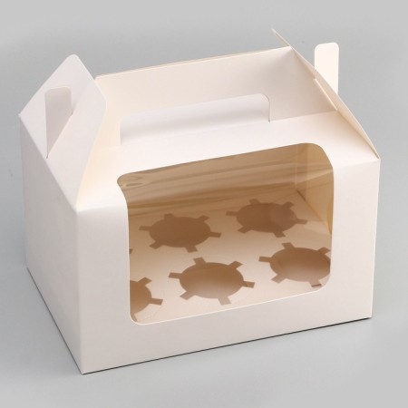 Confectionery folding box for 6 cupcakes, white 23.5 x 16 x 14 cm-1
