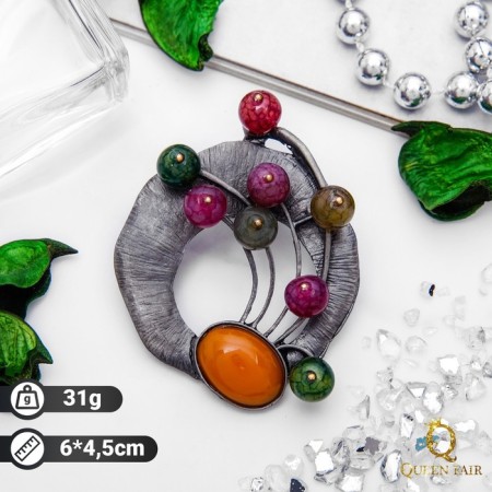 Brooch "Tourmaline branch", colored in black silver