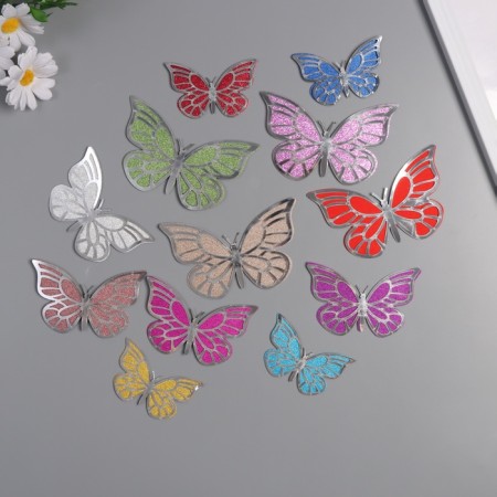 Stick paper, plastic "Butterflies, colored glitter" silver set 12 pcs 12 cm, 10 cm 8 cm
