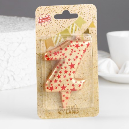 Candle in the Sanata cake, number "1", gold with red stars, 5.5 cm-1