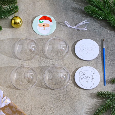Christmas tree decoration for coloring "Santa Claus" Size: 8 cm; 2 pcs., Brush-6