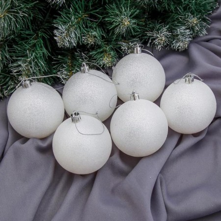 Set of balls plastic D-8 cm, 6 pcs "Shiny haze" white