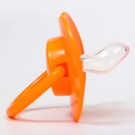 Silicone orthodontic dummy with a holder and cap, from 0 months, color orange-7