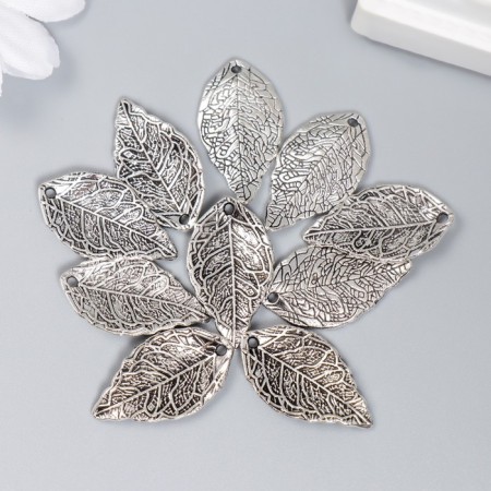 Decor for creativity Metal "List with Lives" silver 2.6x1.5 cm-2