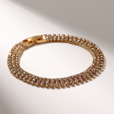 Bracelet with rhinestones "ice" elegance, 3 rows, white color in gold, l = 18 cm-1