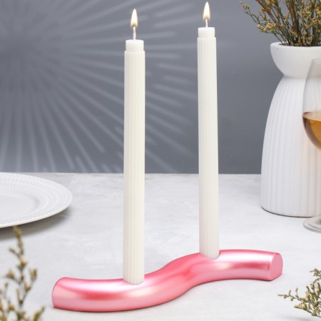 Summary "Waves" for two candles from gypsum, 25x6x3cm, pink